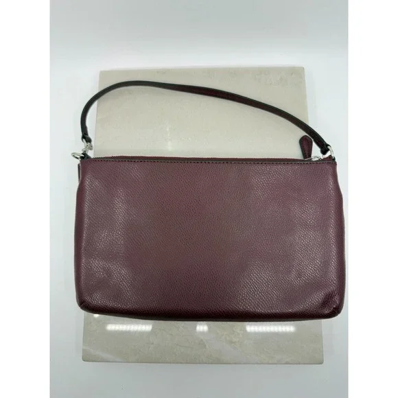 Coach Womens Burgundy Leopard Leather Small Shoulder Bag 10"x6" Classic Chrome - Picture 2 of 10